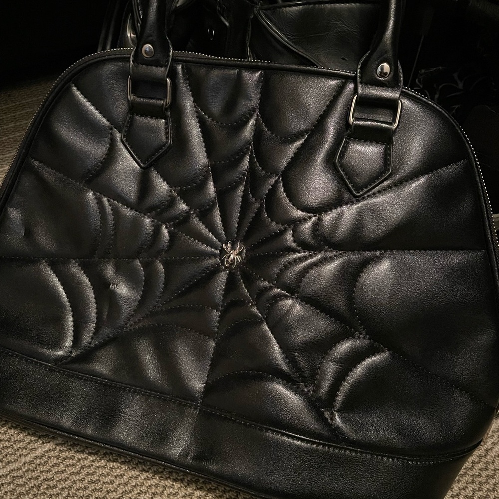 Black Quilted Spider Web Handbag